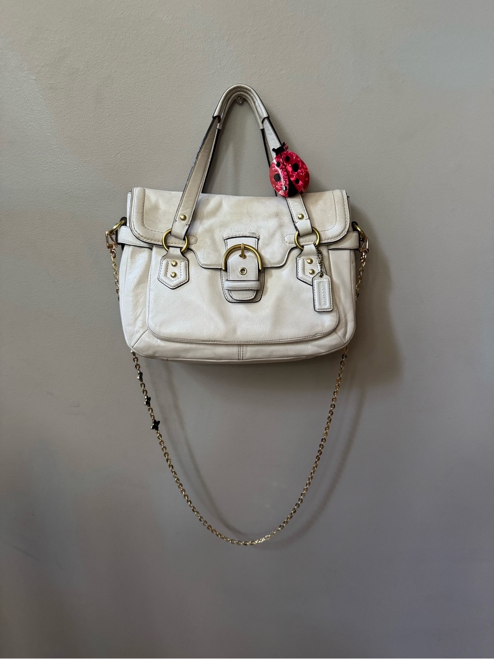 Coach Campbell Eva Flap Leather Satchel Handbag with Gold Hardware